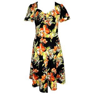 Voodoo Vixen Hibiscus Tropical Floral Print 50s Vintage Inspired Dress Sz Small